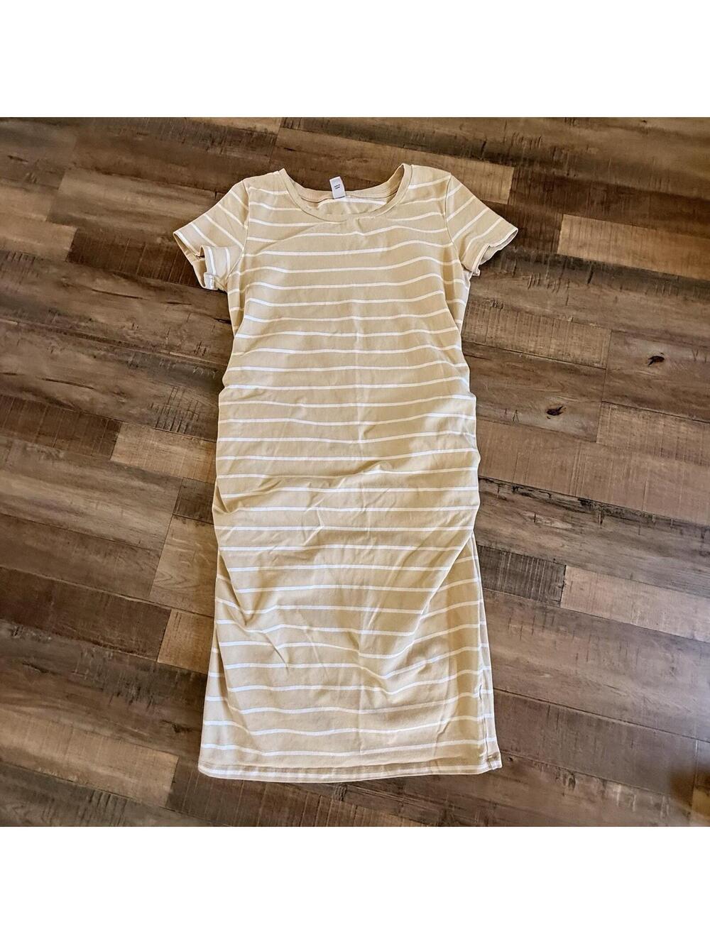 Old Navy Maternity Dress Tan And White Striped  Sz M